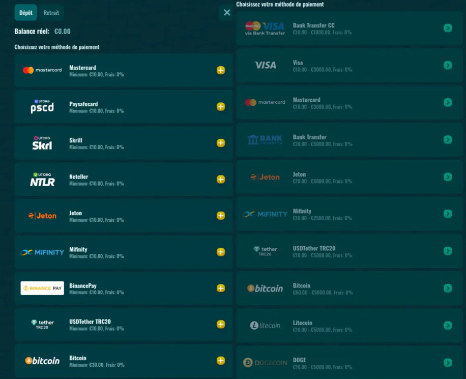 Méthodes de dépôt et de retrait disponibles sur Spinanga Casino